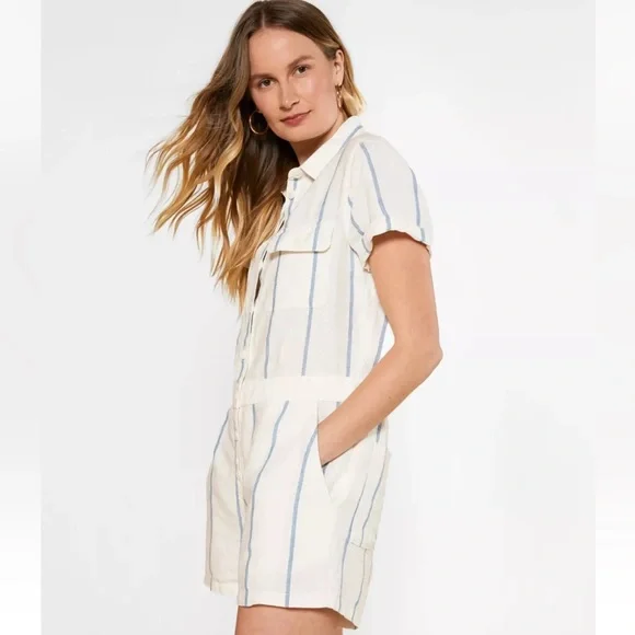 Outerknown S.E.A. Suit Shortall Linen Blend Sailing Stripe Blue - Picture 2 of 7